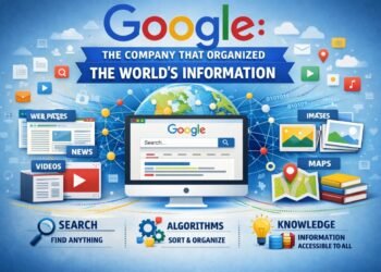 Google company history showing founders Larry Page and Sergey Brin, Google search, Android, YouTube, and Alphabet evolution