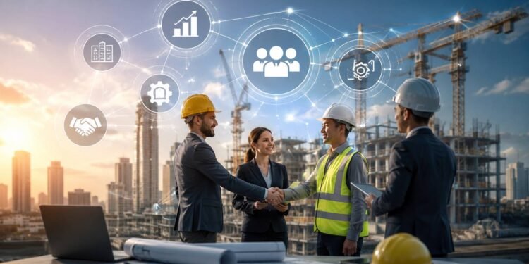 Construction professionals networking to generate new business opportunities and industry partnerships