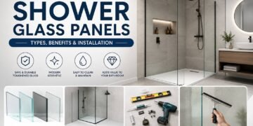 Modern bathroom featuring a frameless shower glass panel installation